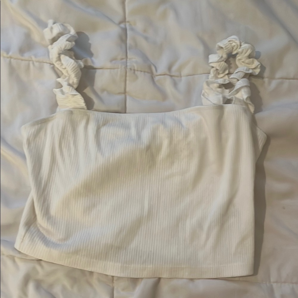 Sunday Best Cream Ruffled Crop Tank Top